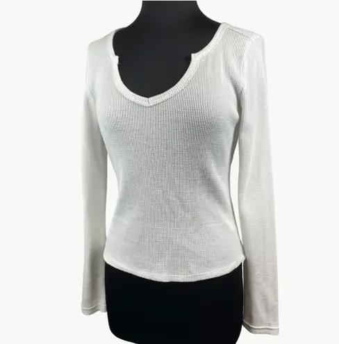 Pilcro Anthropologie Women's Notched Waffle Long Sleeve Top Sz Medium, White