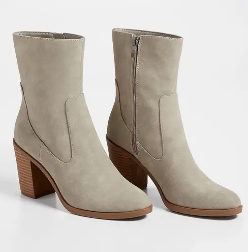Maurice's  Addison Mid Ankle Block Heel Booties Taupe Gray  - Image 1