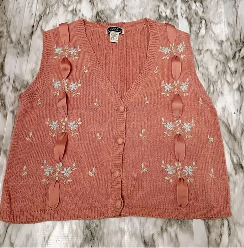 Bryn Connelly Womens Size M Pink Embroidered Forget Me Knots Ribbon Vest Vintage Size M
