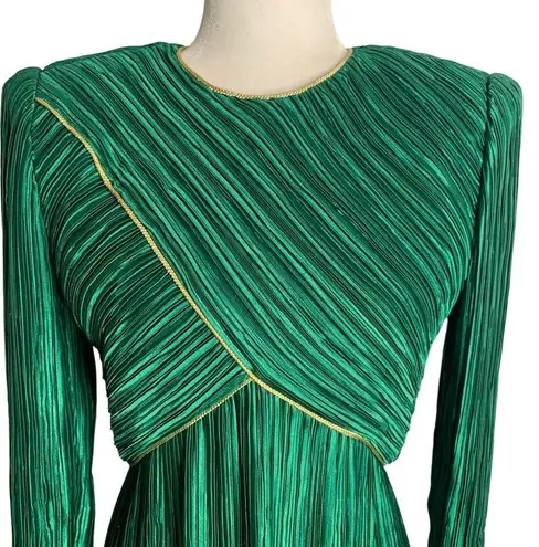 Vintage 80s George F Couture Evening Dress S Green Accordion Pleats Designer Zip