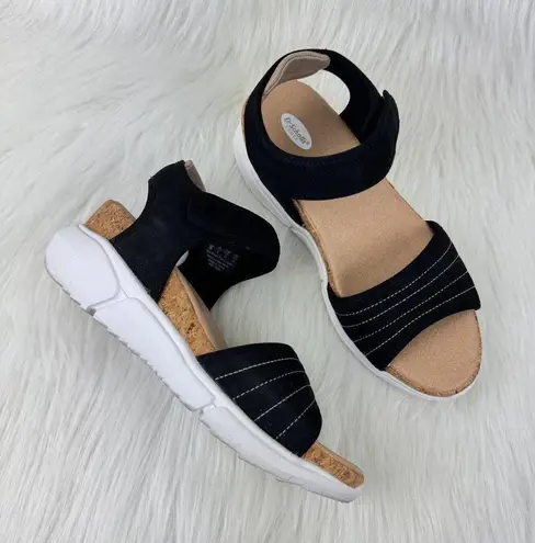 Women's Dr. Scholl's Hey Girl Faux Suede Wedge Sandals Shoes Sz 7 EU 37 Blk Black