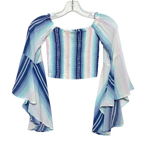 Surf Gypsy Smocked Crop Top L Flowy Bell Sleeves Coastal Beachy Boho Hippie Y2K - Image 1