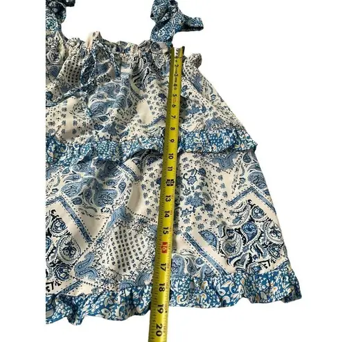 Davi & Dani Women Size Medium Square Neck Ruffles Blue White (33-472)