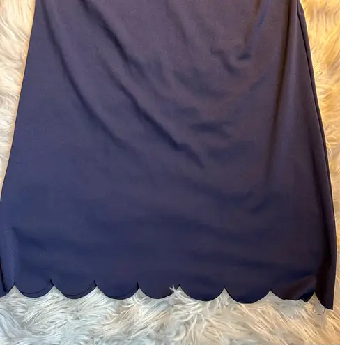 Balauoke Navy Scallop Hem Sheath Dress Women’s Small Half Sleeve Above Knee Blue