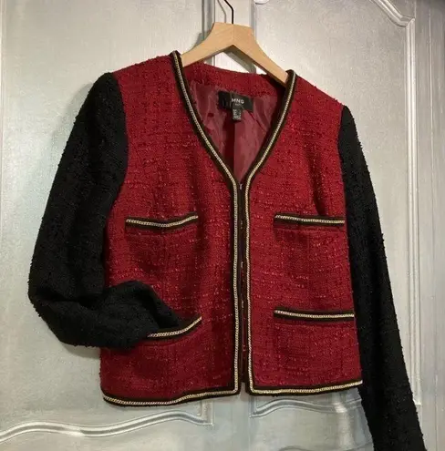Mango  Red & Black Tweed Blazer Jacket with gold chain trimming C14 - Image 1