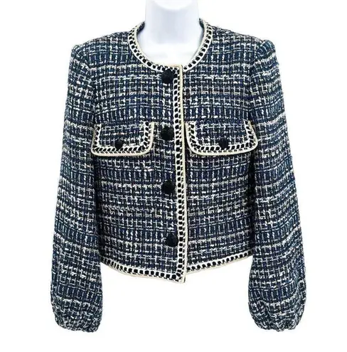 Veronica Beard Brim Tweed Button Blazer Jacket Coat Bell Sleeve Collarless 4