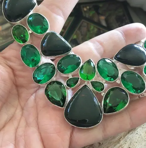 Obsidian & Green Hydro Glass Gemstone Statement Necklace