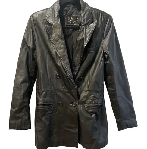 Vintage Gianni Women's 70's Black Italian Leather Mid Length Jacket Small / 36