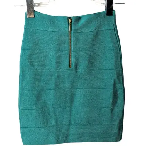 Bebe Vintage Y2K  Bandage Mini Skirt Light Turquoise Blue Green Exposed Zipper XS