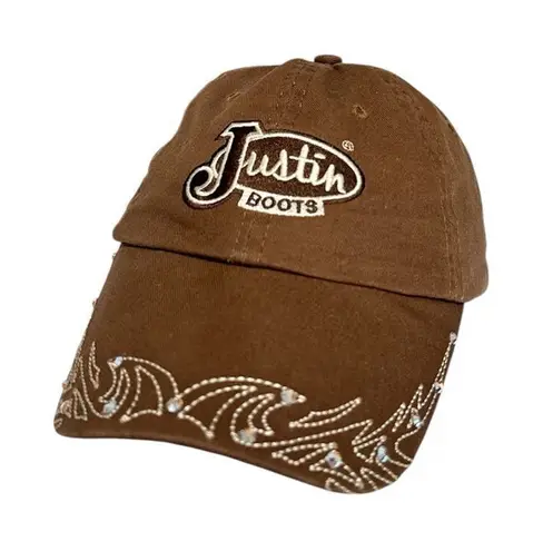 Justin Boots Chocolate Brown Embroidered Cap EUC