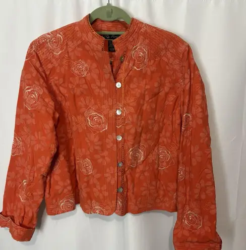 Vintage Mirasol Floral Jacket Womens Large Embroidered Orange Boho Bright Artsy
