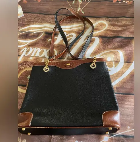 Bally Black and Brown Leather Shoulder Bag with Gold Hardware