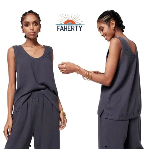 Faherty Organic Cotton Dream Scoop Tank Top Charcoal L