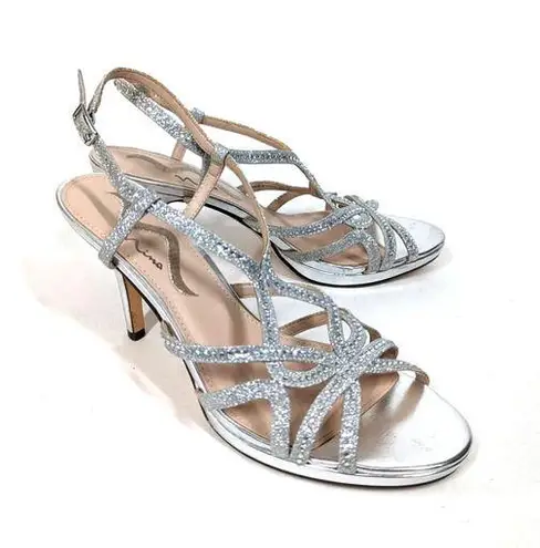 Nina  Veralee Silver Leather Embellished Strappy Sandals Size 8 Women's Preowned