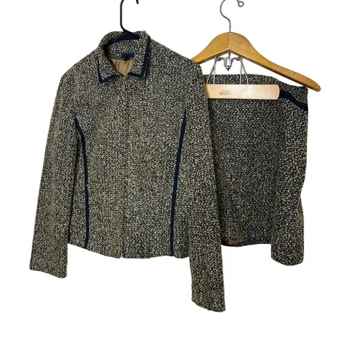 Lapis Women's Tweed Jacket and Skirt Set Size L Brown Black Textured Size L