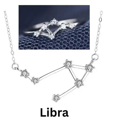 925 Silver Libra Zodiac Necklace & Adjustable Ring