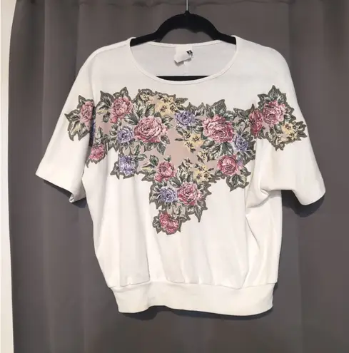 Teddi Sport Pullover Sweater, Vtg Floral Glitter Design, Granny Sweater Size L White Size L