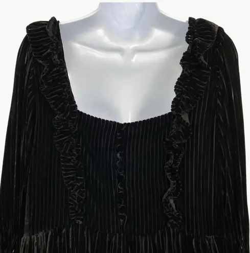 Sézane Marcelle Velvet Silk Blend Long Sleeve Mini Dress | 38 (US 6) | Black