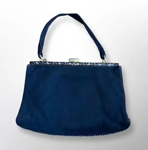 30s 40s Black Suede Evening Purse Handpainted Enamel & Gold VLV Vintage Art Deco