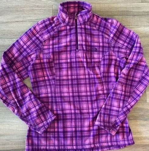 The North Face  Small Pink Purple plaid fleece 1/4 zip up pullover