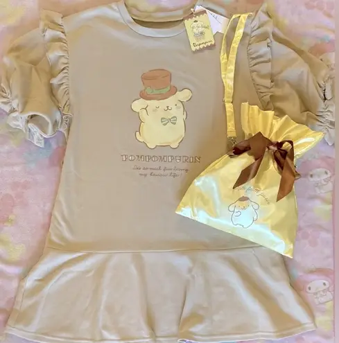 Sanrio Pompompurin sweater dress (M) & Satin Pompompurin Shoulder bag (NEWl)