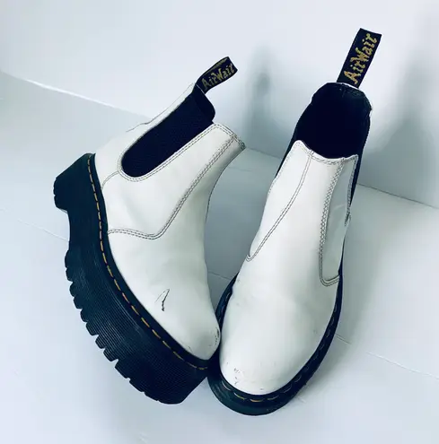 Dr. Martens 2976 Quad Platform Leather Chelsea Ankle Boots in White