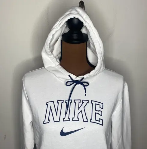 Nike  spellout logo kangaroo pocket white and navy drawstring hoodie size M