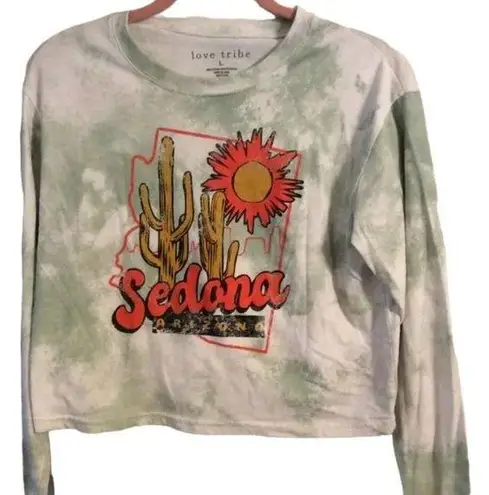 Retro look Sedona crop top shirt long sleeve arizona Large womens cactus sun