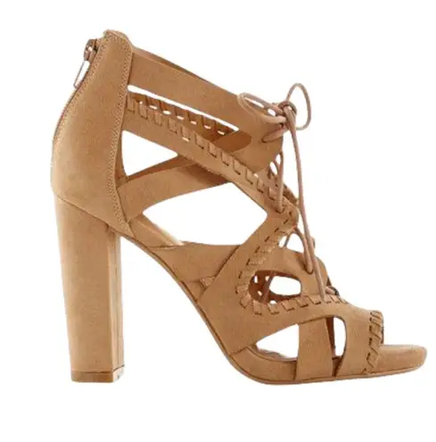 EXPRESS ⌘ Whipstitch Lace Up Heeled Sandals ⌘ Taupe Vegan Suede ⌘ Size 7M