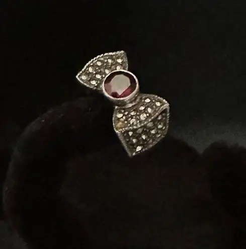 Vintage Ruby And Marcasite Bow Tie Ring Red