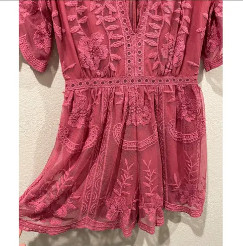 Honey Punch Raspberry Lace Romper