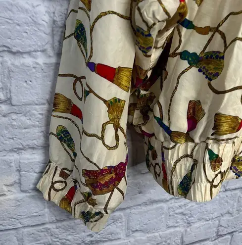 Lavon Vintage Silk Windbreaker Jacket Cream Gold Tassels Size XL 80s 90s Womens