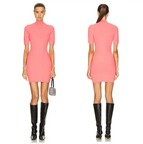 Alexander Wang NWT Logo Appliqué Mock Neck Body-Con Minidress 4KC1236032 Pink L