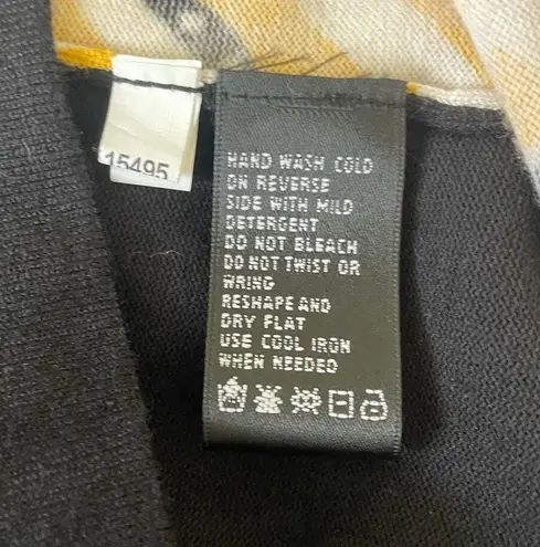 August Silk Women Cardigan Sweater S Navy Yellow Geometric Print Preppy Academia