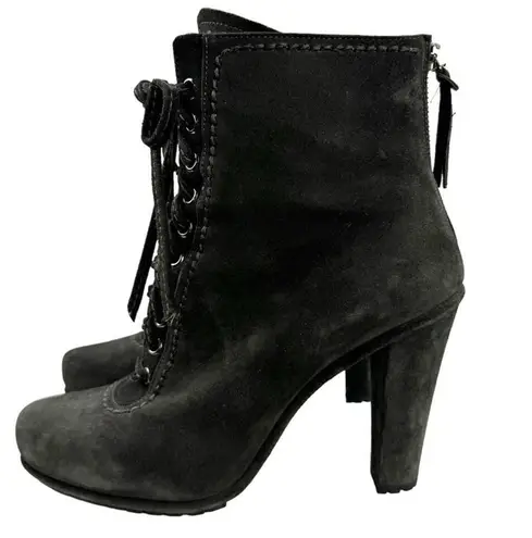 Miu Miu Booties Lace Up Suede Leather Ankle Boots Block High Heel Round Toe 39