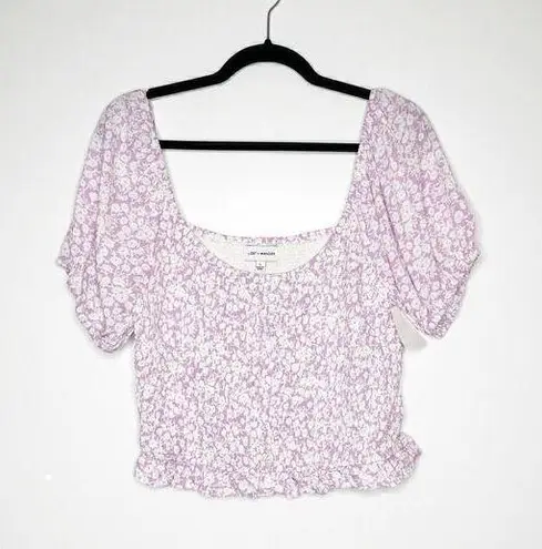 Lost + Wander NWT Smocked Floral Crop Blouse Top Women Purple White Size Large