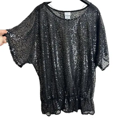 Jaclyn Smith NWT Sequin Sheer Business Casual Blouse Black