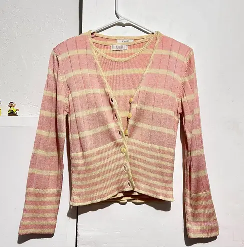 Caroll Elegance pink pastel cardigan sweater knit set size small : Box 006: