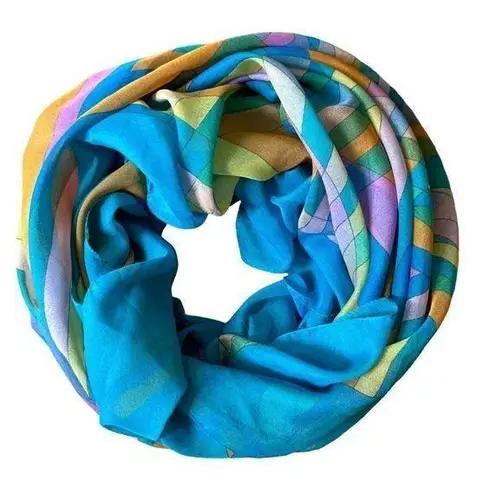 Colorful Geometric Pattern Scarf Wrap Women Blue