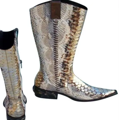 Donald Pliner Western Hand Painted Python Metallic Leather Boot Shoe NIB $1500 Gold Size 5
