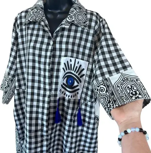 Evil Eye Black & White Gingham Plaid Long Shirt Dress Size undefined