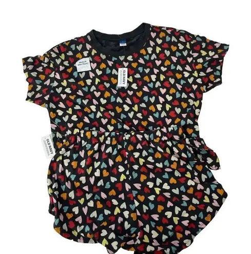 Old Navy Old‎ Navy Gray Multicolor Hearts Short Sleeve Shorts Pajamas Set XS Women’s NWT