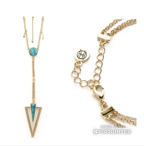 House of Harlow 1960 South Point Aztec Turqouise Layered Strand Necklace Gold