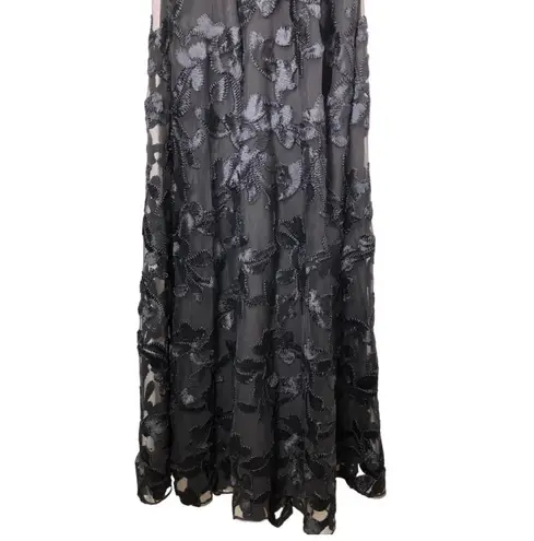 Badgley Mischka Louisa Black Embellished Formal Long Maxi Beaded Lace Gown Mother of Bride Groom Dress