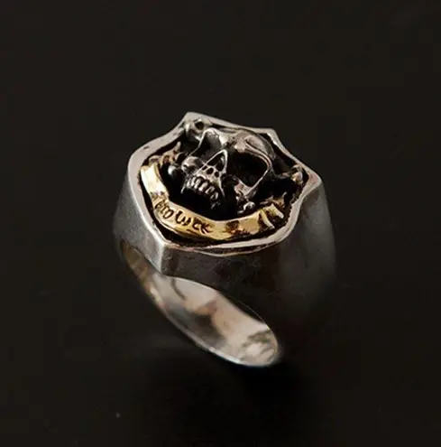 925 Silver Plated Adjustable Lucky Skull Ring for Men Women,Punk Hip Hop Ring
