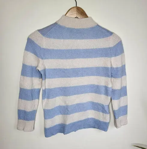 White + Warren Mariner Cashmere Mock Blue & Cream Striped Pullover Sweater Sz M Size M