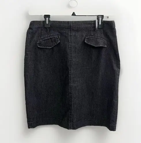 Sandro Designer Denim Jean Knee Skirt Pencil Washed Black Size 12 cotton