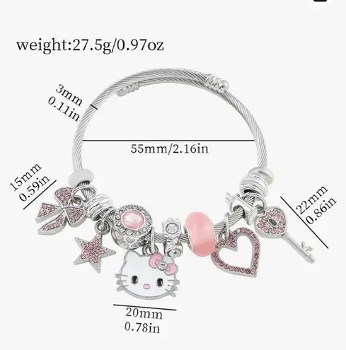Hello Inspired Kitty Charm Bangle Bracelet Pink