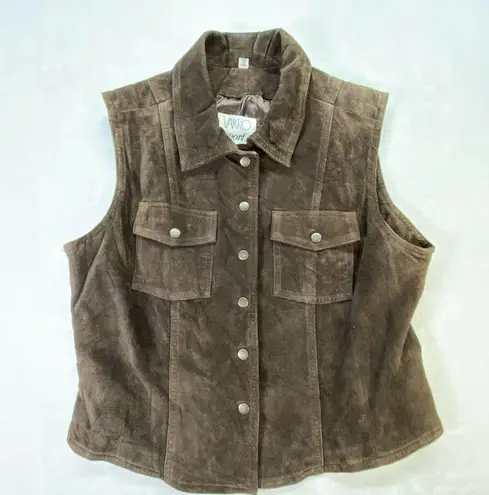 Vakko Vest Womens M Brown Leather Suede Collared snap front Pockets Lined Size M