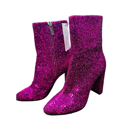 Saint Laurent NEW Fuchsia Pink Glitter Heeled Side Zip Bootie size 36.5 US 6.5